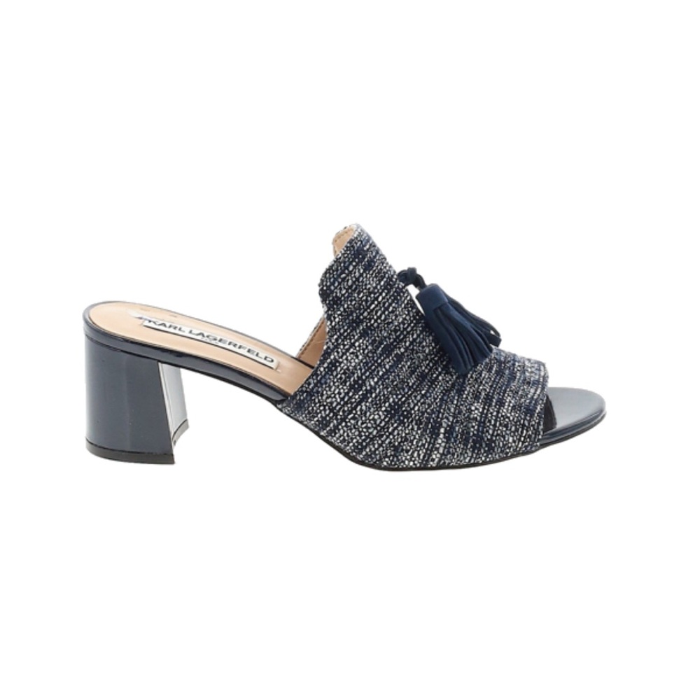 Karl Lagerfeld Paris Navy Tasseled Block-Heeled Mules